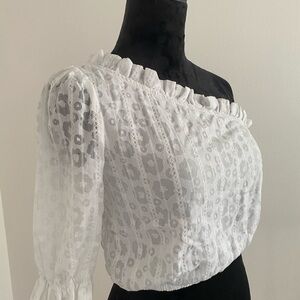 SHEIN White Lace Off-Shoulder Peasant Blouse